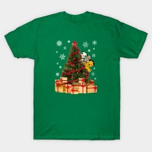 Sooty Christmas Characters Peeking Around Xmas Tree T-Shirt